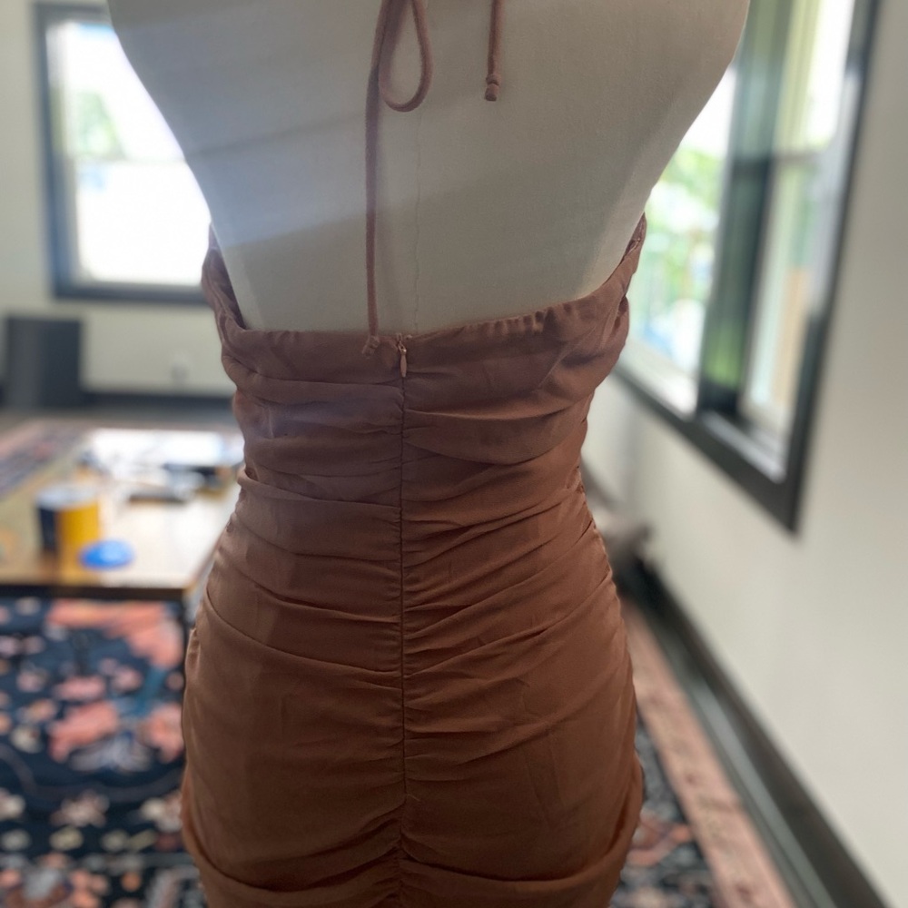 Pink Halter Ruched Bodycon Dress - Picture 2 of 6